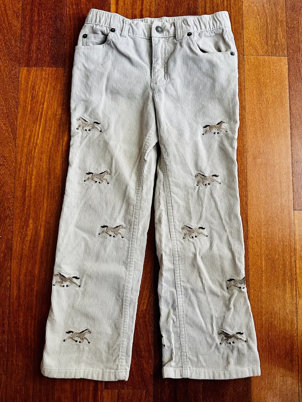 Lands' End Light Beige Corduroy Jeans with Horse Embroidery